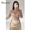 Urban Sexy Dresses Elegant Mermaid Satin Evening Night Dress for Women 2023 O Neck Longeepes Beads Sequin Formal Prom Wedding Party Gowns 230810