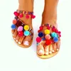 Slippers Bohemian Sandals Women Flats Shoes 2023 Summer Fashion Flip Flops Multi-color Pompom Woman Slides Casual Big Size