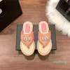 2023-Platform Sandalet Kadınlar Flip Flops Tweed Velvet Slayt Açık Ayak Ayakkabı Yatma Flats Üzerinde Kayma Plaj Mule Nakış Dikenleri Sneaker Sliders