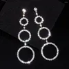 Dangle Earrings Style Long For Women Silver Color Crystal Circles Hanging Bridal Wedding Jewelry Wholesale WX004
