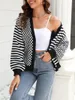 Kvinnors stickor Kvinnor Cardigan Sweaters Plaid Rand Print Case Cute Button Up For Fall Knitwear Streetwear