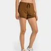 LU-2023 Donne Sort Sort Shorts Pantaloni da yoga casual pantaloni corti con schema corta tessuto morbido con pantaloni di fitness pantaloni da allenamento per il fitness cassetti