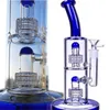 13inch Double Three Chamber Glass Bong Hookahs Blue Stereo Matrix Water Pipes Arm Tree Perc Smoking Pipe Recycler Dab Rig Bubblers free shipping