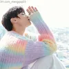 Maglioni maschili coreani di alta qualità allacciatura graduale allacciatura sciolta arcobaleno autunno maschile 2021 Nuovo maglione casual sciolto harajuku maglione Z230811