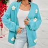 Frauen Strick Frauen Blumenanwendungen Pullover elegant weich lose offene vordere vorne geschnittene Strickjacke Comfy Solid Fashion Pullover täglich Festivals