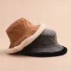 Beanie/Skull Caps 2020 Solid Travel Winter Bucket Hats Women Corduroy Panama Hat Thick Warm Plush Fisherman Cap for Girl Crimping Basin Ski Hat