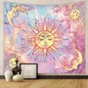 Tapisserier Vackra Bohemian Interior Decoration Tapestry Psychedelic Sun and Moon Hippie Datura Flower Home Hanging On The Wall Tapestry R230810