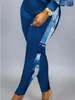 Kadınlar iki parçalı pantolon lw patchwork iki parça renk blok eşleşen setler fener kollu mahsul üst tshirt sıradan pantolon pantolonlar takım 230810