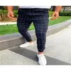 Sexy High Wasit Spring Summer Fashion Pocket Men's Slim Fit Plaid Straight Leg Trousers Casual Pencil Jogger Casual Pants162R