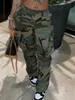 Pantaloni da donna Plus si taglia camo tasca laterale cargo mimetico mimetico vita mid -casual normale lady 2023 230811