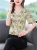 Kvinnors blusar 4xl Kvinnor Summer Spring Shirts Lady Fashion Corte Sleeve V-Neck Collar Flower Printing Blusas Tops G2520