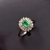 Klusterringar kjjeaxcmy fina smycken naturlig smaragd 925 sterling silver klassisk tjej justerbar ädelsten ringstöd