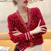 Women's Sweaters Korean retro loose knit cardigan jacket Spring and Autumn V-neck long sleeved fashionable leopard women's casual jersey 2022 Z230811