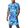 メンズトラックスーツ2023男性春と夏の面白いトレンドパターン3DプリントファッションラウンドネックショートスリーブTシャツルーズショーツカジュアルスタイル