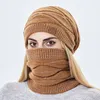 Berets Couple Knitted Hat Scarf Coral Fleece Winter Beanies For Men Women Black Cap Neck Set Outdoor Warmer Ski Mask Male