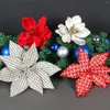 Decorative Flowers 1Pc Christmas Tree Glitter Gold Edge Flower Arrangement Cloth Art Fake DIY Ornaments Wreath Accessories