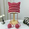 Bonnet/Crâne Caps Y2K Crochet Bonnet Chapeau Ins Rayé Tricoté Laine Casquette Automne Hiver Oreilles De Chat Pull Pointu Femmes Chapeaux De Fête Accessoires 230810