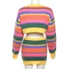 Two Piece Dress Y2K Knitted Striped 2 Mini Skirt Sets Winter Women Streetwear Fashion Sexy Crop Tops Knit Set Outfit 230810