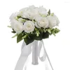 Decorative Flowers Bridal Bouquet Bridesmaid Bouquets For Wedding Champagne/White Artificial Roses Church Home Decoration Engagement