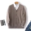 Мужские свитера S-XXXL 100 шерстяной кардиган V-образный свитер. Случайный бизнес с твердым цветом вязаная вязаная куртка с длинными рукавами кашемир
