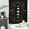 Tapestries Moon Phase Tapestry Wall Hanging Black Psychedelic Tapestries Flower Starry Bohemian Tapestries Art Home Decoration R230810