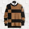 Men's Sweaters Men Winter Sweater Colorblock Thick Knitted Long Sleeve Elastic Slim Fit Pullover Soft Outdoor