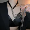 Pendant Necklaces Amorcome Punk Metal Chain Tassel Necklace PU Leather Choker Collar Sexy Long Neck Chains Clavicle Women Gothic Jewelry