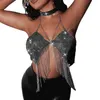 Women's Tanks Boho Glitter For Rhinestone Tassel Halter Choker Bikini Bra Body Chain Sexy Backless Jewelry Crystals Camis Crop Top