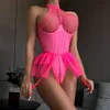 Sexig uppsättning porrfisketät latex bodysuit ruffle strumpor halter sexig dräkt 2 bit sissy blixtlås öppen gren läder kropp teddy 230808