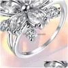 Pierścienie zespołu urocze różowe kryształowy kamienny pierścień palec urok sier kolor cienki ślub dla kobiet panny młodej z cyrkon paski zaręczynowe d dhhrw