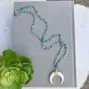 Pendant Necklaces NM11592 Natural Turquoise Rosary Beaded White Shell Double Horn Crescent Moon Necklace Gold Plated