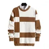 Men's Sweaters Men Winter Sweater Colorblock Thick Knitted Long Sleeve Elastic Slim Fit Pullover Soft Outdoor