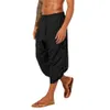 Męskie spodnie męskie spodnie haremowe vintage bawełniane lniane elastyczne talia szerokie spodnie nogi żeńskie super solidne kieszenie luźne spodnie 230811
