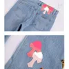 Jeans Fog High Street Vtg con altoparlante vintage patchwork stampa leopardata croce rosa jeans larghi per uomo e donna