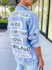 Cotton Denim Jackets Letter Print Loose Hole Coat Light Blue Streetwear Stretch Jeans Jacket Oversize Outerwear Top Bomber Women T230811