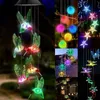 Trädgårdsdekorationer LED Solar Wind Chime Crystal Ball Hummingbird Wind Chime Light Color Changing Waterproof Hanging Solar Light for Home Garden 230810