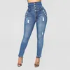 Jeans rasgados azuis Mulheres da primavera Autumn Autumn vintage Multi Button Canda alta jeans Skinny Ladies Sexy Push Up Slim Denim Calça