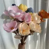 Decorative Flowers 5Pcs Long Branch 4Heads Magnolia Artificial Indoor Party Wedding Background Decoration Floral Art Home Display Orchids