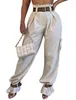 Kvinnors byxor 2023 sommar avslappnad mode hög midja pappersväska bälte pocket design last streetwear mångsidig