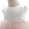 Robes de fille baptège de ceinture perle rose pour enfants pour les enfants princesse pour tout-petit été 1 ans Robes de fête d'anniversaire 0-24m