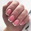 Falska naglar 24 st/set kort falsk set tryck på faux ongles enkla franska nakna mönster sqaure tips diy manicure nagelpaket