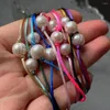 Pulseras de encanto Cadena de cuerda colorida Barroque Pearl Friendship For Women Girl Big Potato Real Natural Natural Agua Ambiente Pulsera