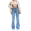 Kvinnors jeans Y2K Street Boot Cut Long Pants Blue Denim High midja rak bred benlast hela säsongen i full längd S-3XL