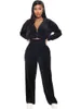 Womens Two Piece Pants Velvet Tracksuit Women Set Autumn Clothes dragkedja Hoodies Crop Top och sätter kvinnliga Velor 2 Outfits 230810