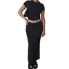 Two Piece Dress Women Sexy 2 Skirt Set Short Sleeve Shirt Top High Waist Long Y2K Outfits Summer