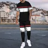 Men's Tracksuits Summer Tracksuit Plaid Stripes T-Shirt Trousers Set 2 Piece Casual Stylish Suit Streetwear Fashion Outfit Male Clothing