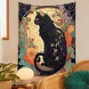 Wandteppiche, schwarze Katze, Wandteppich, Wandbehang, Rose und Sonnenstrahl, Jugendstil-Blumen-Wandkunst, Tier-Katzenliebhaber, Geschenk, Heimdekoration