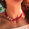 Naszyjniki wisiorek naturalny czerwony koralowy gałąź perłowy Naszyjnik 18 cali hurtowe prezenty amuletowe