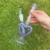 9 tum Purple Heart Shape Glass Bong Hookah Shisha Rökning Tobaks Vattenrörsfilter Bubbler med Downstem 14mm Male Bowl