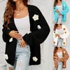 Frauen Strick Frauen Blumenanwendungen Pullover elegant weich lose offene vordere vorne geschnittene Strickjacke Comfy Solid Fashion Pullover täglich Festivals